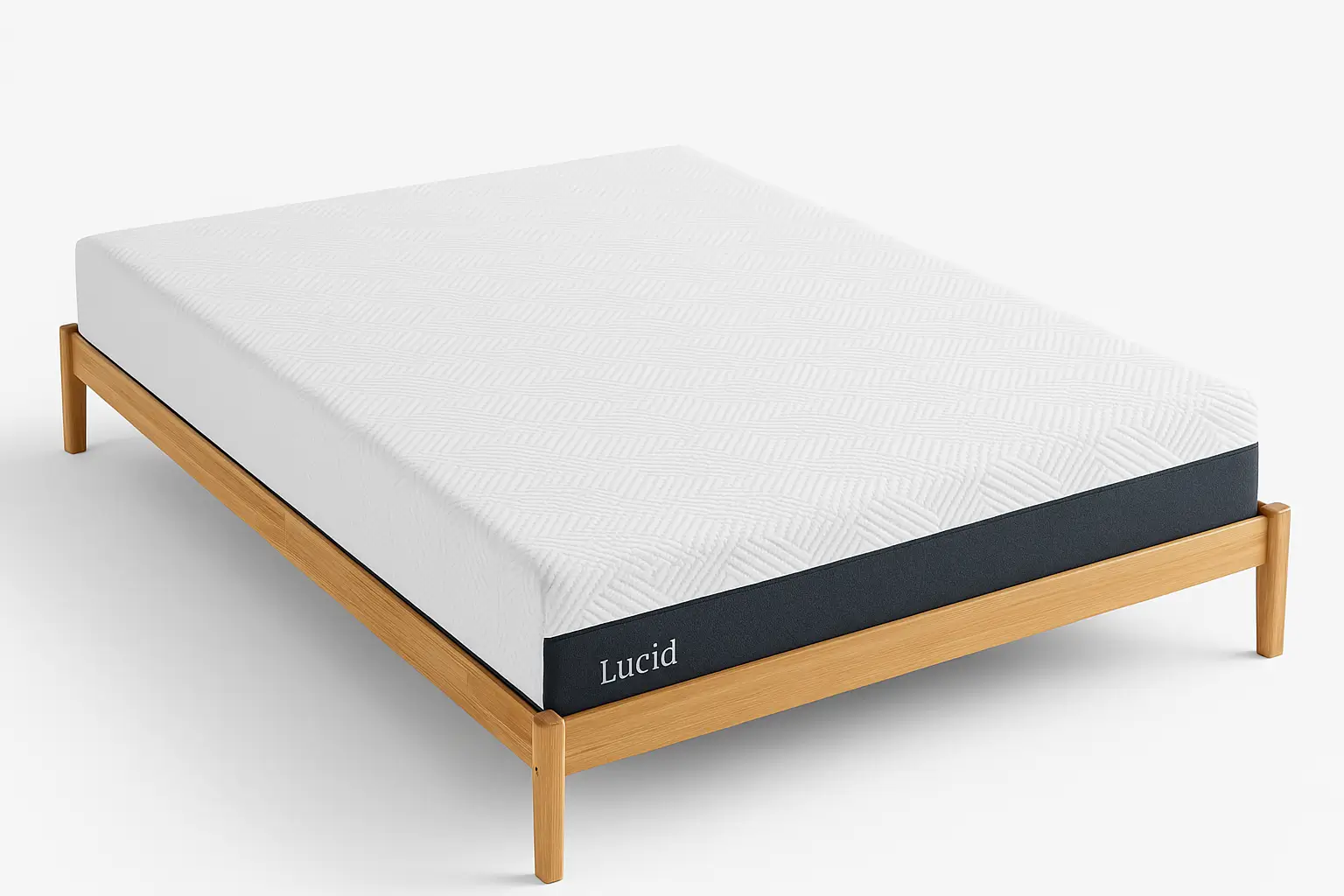 Overhead view of Lucid mattress showing no deep indentations but visible sagging and uneven surface